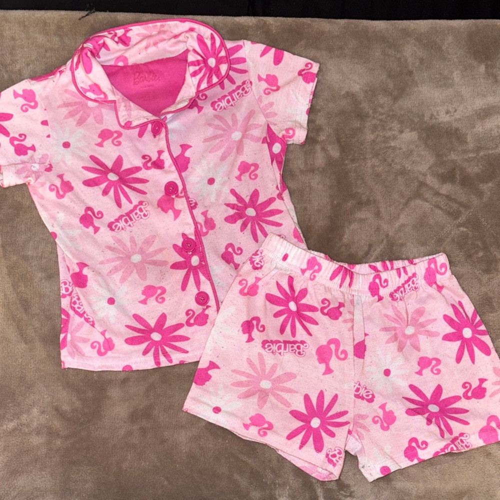 Barbie Pink Floral Girls' Short Sleeve Pajama Set